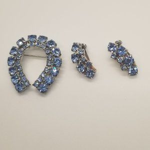 Vintage Blue Rhinestone Brooch & Earring Set